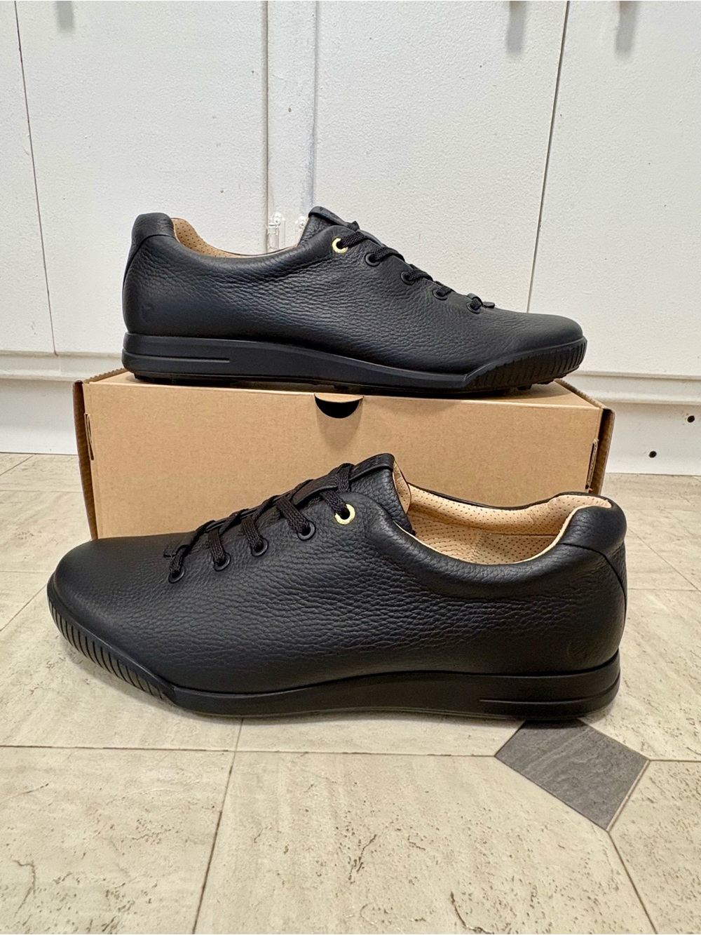 ECCO Street Retro Premium Waterproof Leather Golf Shoes Black EU 45 US 11-11.5